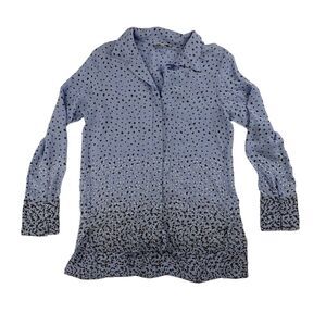 Tyler Boe 100% SILK Blue Polka Dot Button Up Shirt L/S Collared Sz S Split Hem